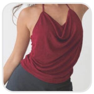 NWT Klassy Network Braless Cowl Neck Halter Brami (Cherry Red, Size S)